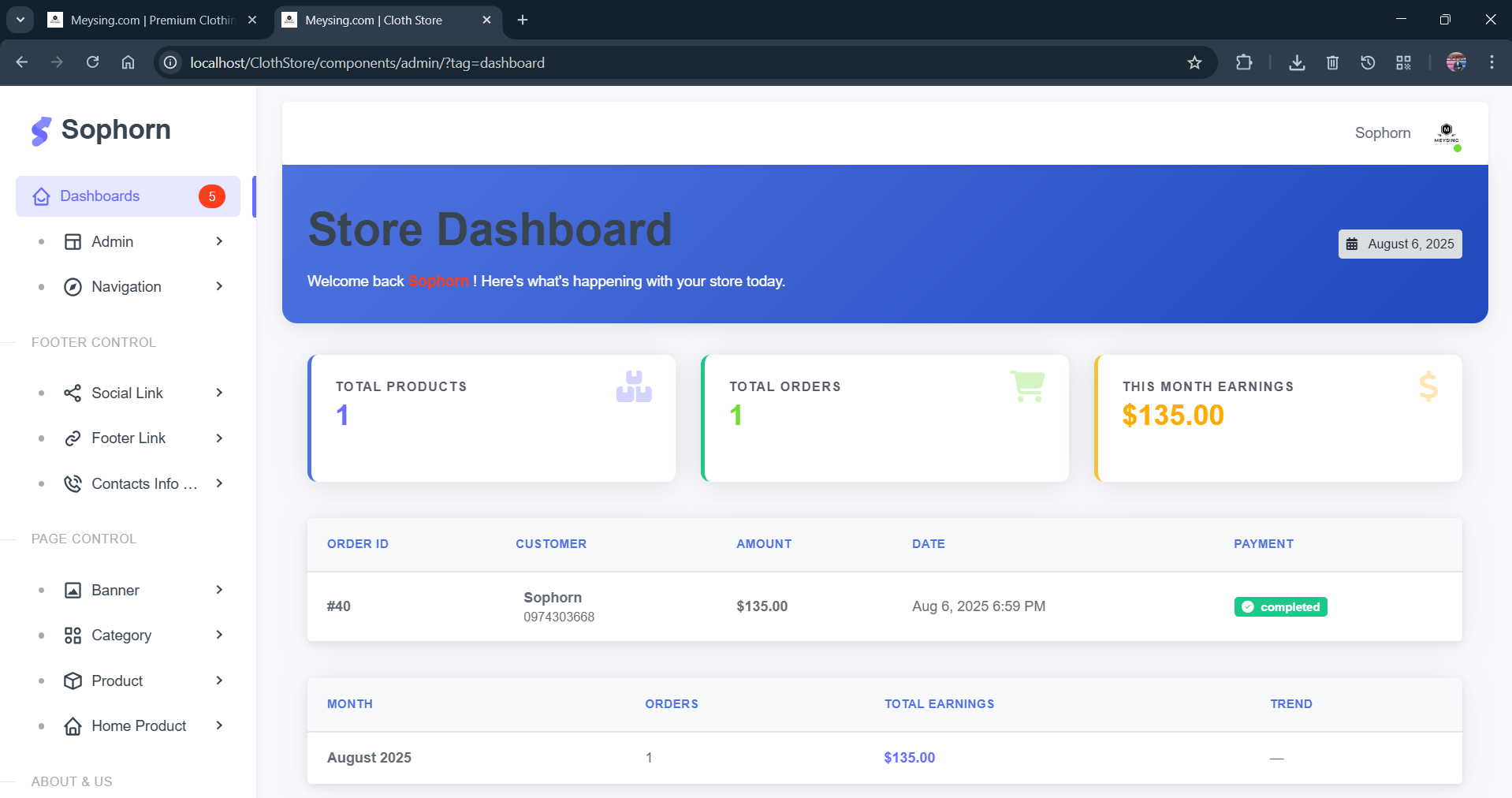 Clothing store backend